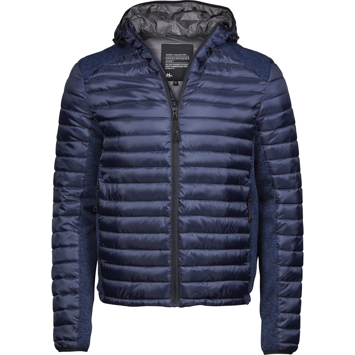 Navy-Navy Melange - Front - Tee Jays Mens Crossover Hooded Padded Outdoor Jacket