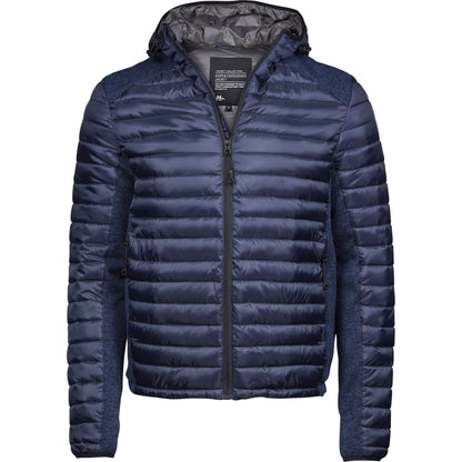 Navy-Navy Melange - Front - Tee Jays Mens Crossover Hooded Padded Outdoor Jacket