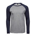 Heather Grey-Navy - Front - Tee Jays Mens Long Sleeve Baseball T-Shirt