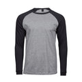Heather Grey-Black - Front - Tee Jays Mens Long Sleeve Baseball T-Shirt