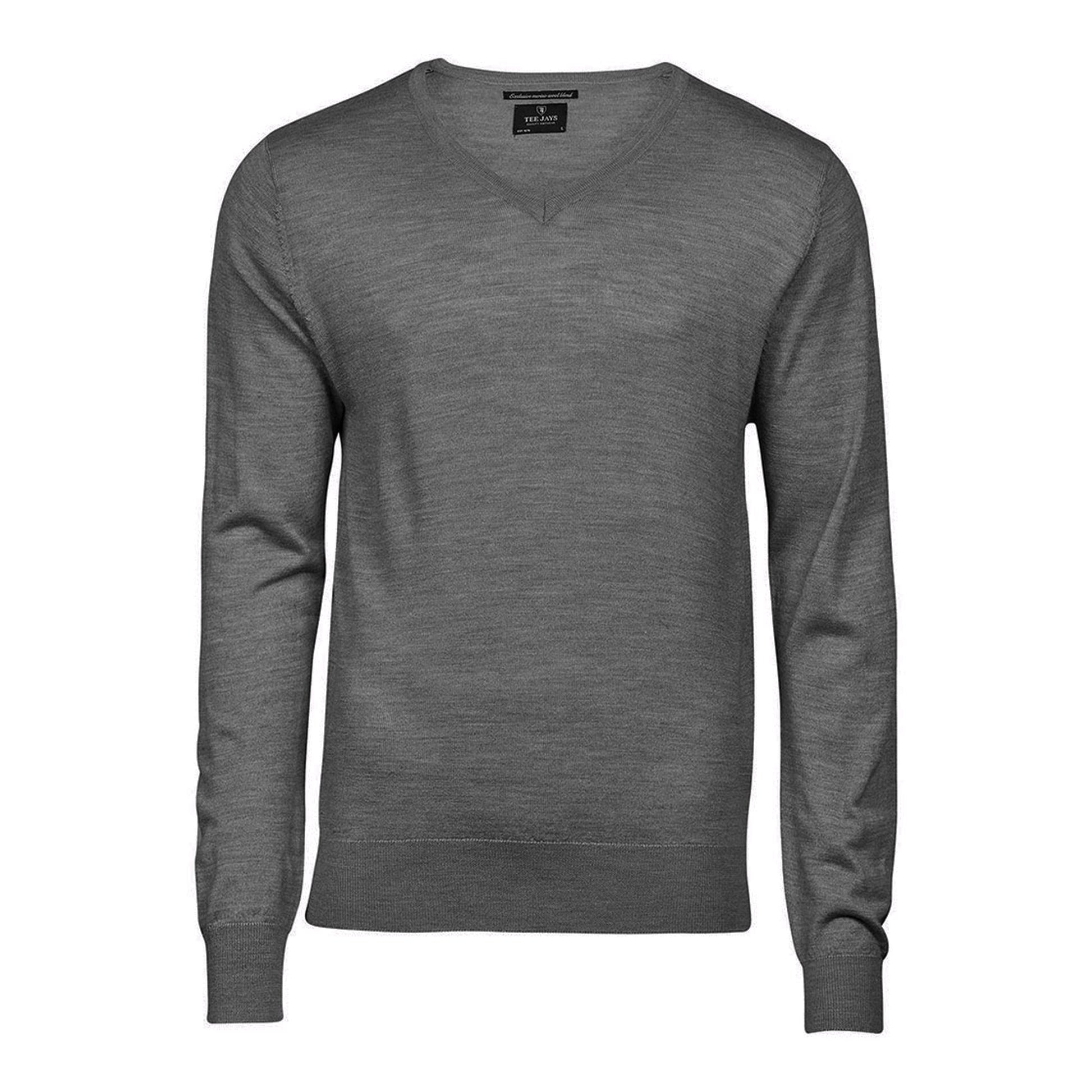 Grey Melange - Front - Tee Jays Mens Merino Blend V Neck Jumper