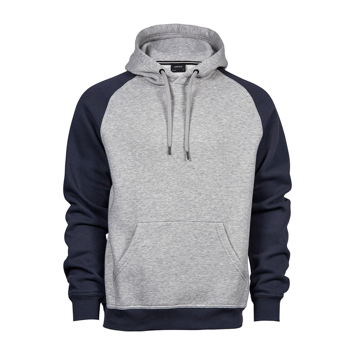 Heather Grey-Navy - Front - Tee Jays Mens Two Tone Raglan Hooded Sweatshirt