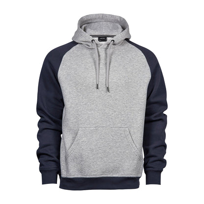 Heather Grey-Navy - Front - Tee Jays Mens Two Tone Raglan Hooded Sweatshirt