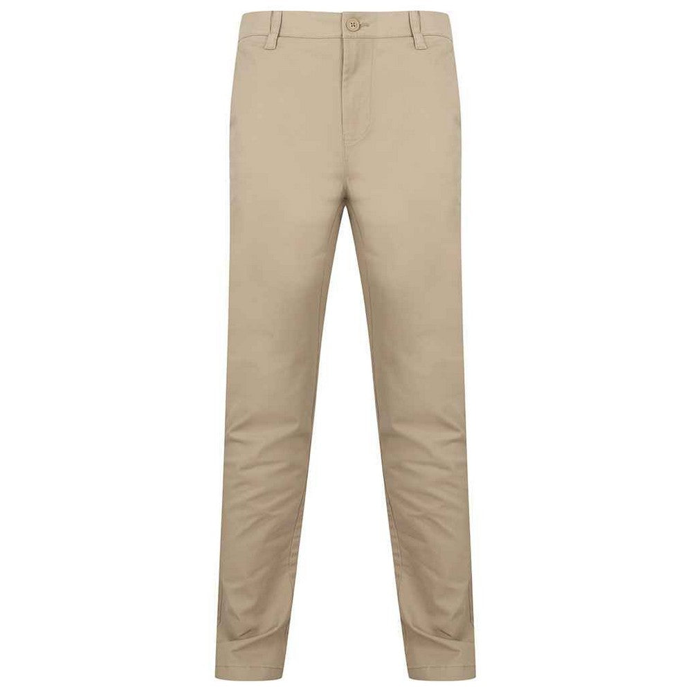 Stone - Front - Henbury Mens Stretch Flex Waistband Chino Trousers