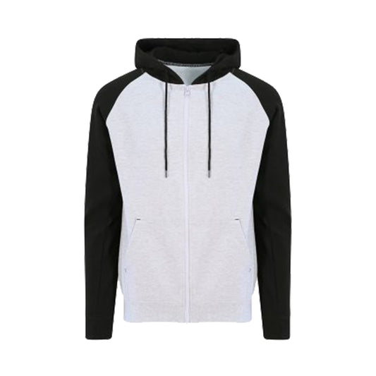 Heather Grey-Jet Black - Front - AWDis Just Hoods Mens Baseball Zoodie