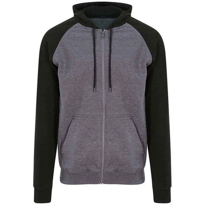 Charcoal-Jet Black - Front - AWDis Just Hoods Mens Baseball Zoodie