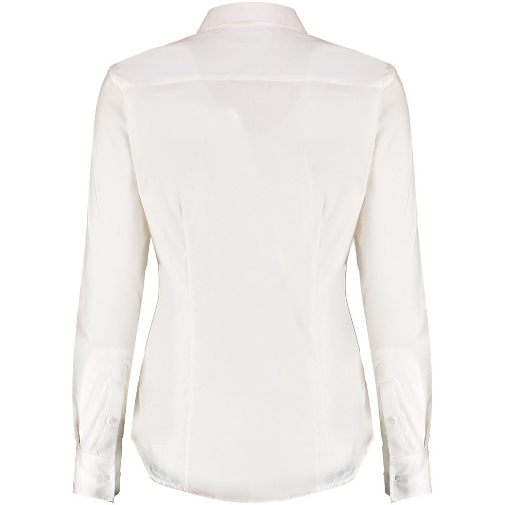 White - Back - Kustom Kit Womens-Ladies Long Sleeve Tailored Stretch Oxford Shirt