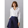 White - Side - Kustom Kit Womens-Ladies Long Sleeve Tailored Stretch Oxford Shirt