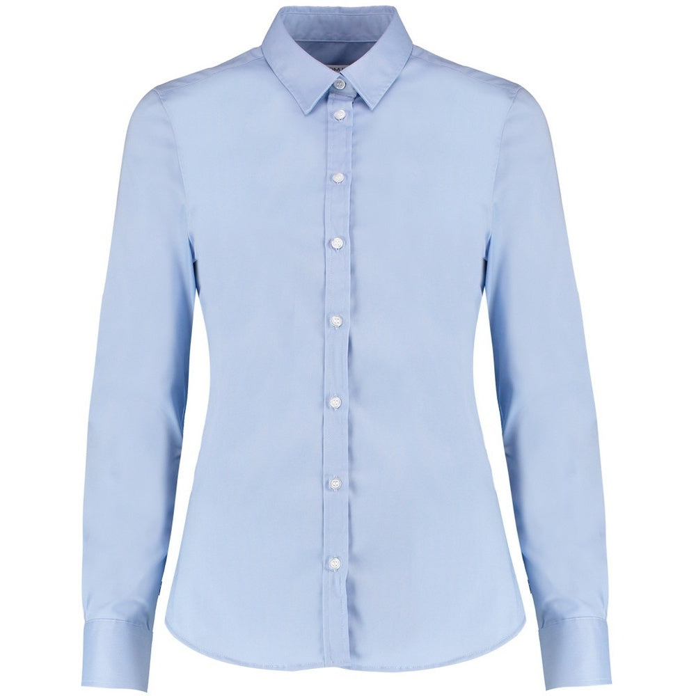 Light Blue - Back - Kustom Kit Womens-Ladies Long Sleeve Tailored Stretch Oxford Shirt