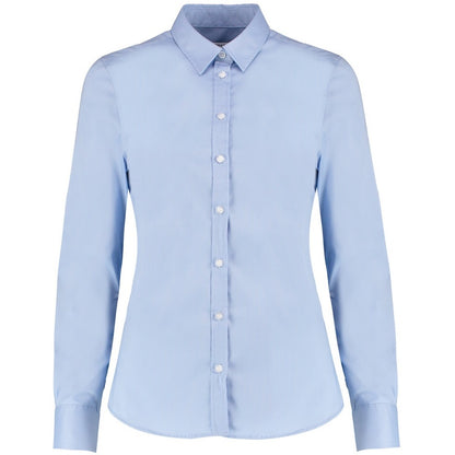 Light Blue - Back - Kustom Kit Womens-Ladies Long Sleeve Tailored Stretch Oxford Shirt
