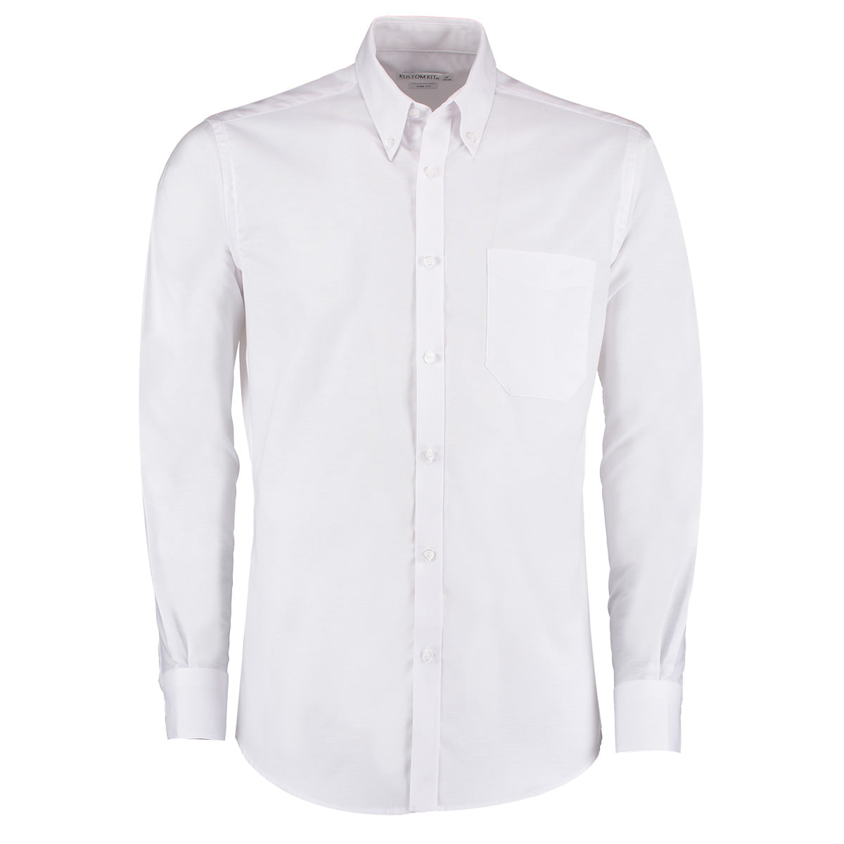 White - Front - Kustom Kit Mens Slim Fit Stretch Long Sleeve Oxford Shirt