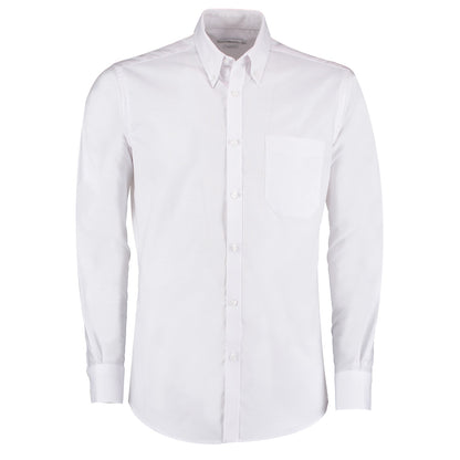 White - Front - Kustom Kit Mens Slim Fit Stretch Long Sleeve Oxford Shirt