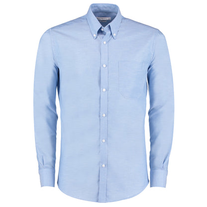 Light Blue - Front - Kustom Kit Mens Slim Fit Stretch Long Sleeve Oxford Shirt