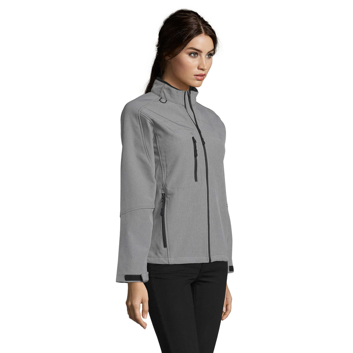 Grey Marl - Close up - SOLS Womens-Ladies Roxy Soft Shell Jacket (Breathable, Windproof And Water Resistant)