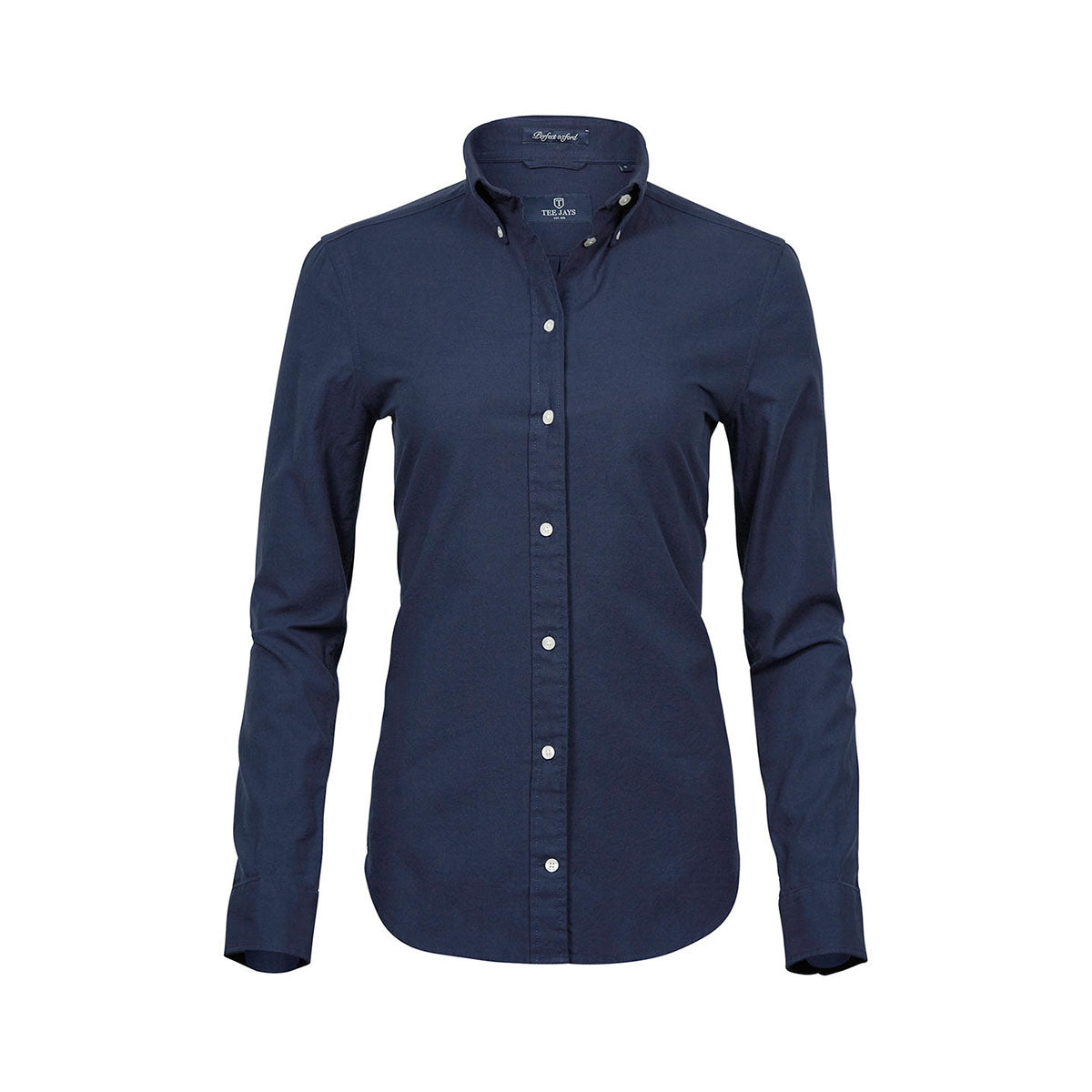 Navy - Front - Tee Jays Womens-Ladies Perfect Long Sleeve Oxford Shirt