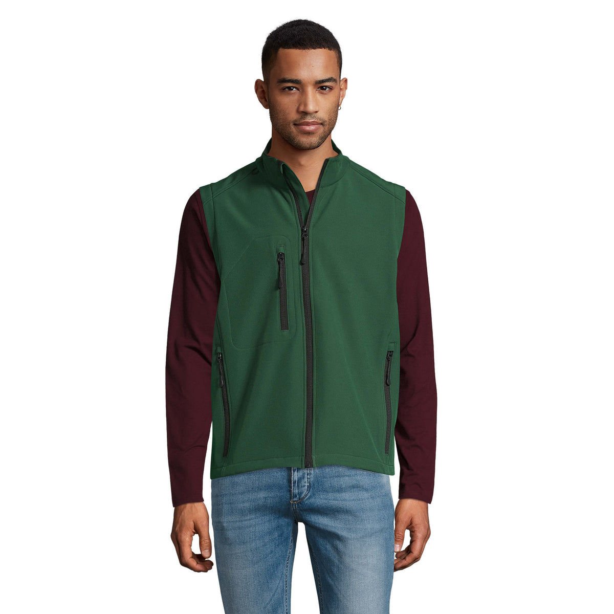 Bottle Green - Side - SOLS Mens Rallye Soft Shell Bodywarmer Jacket