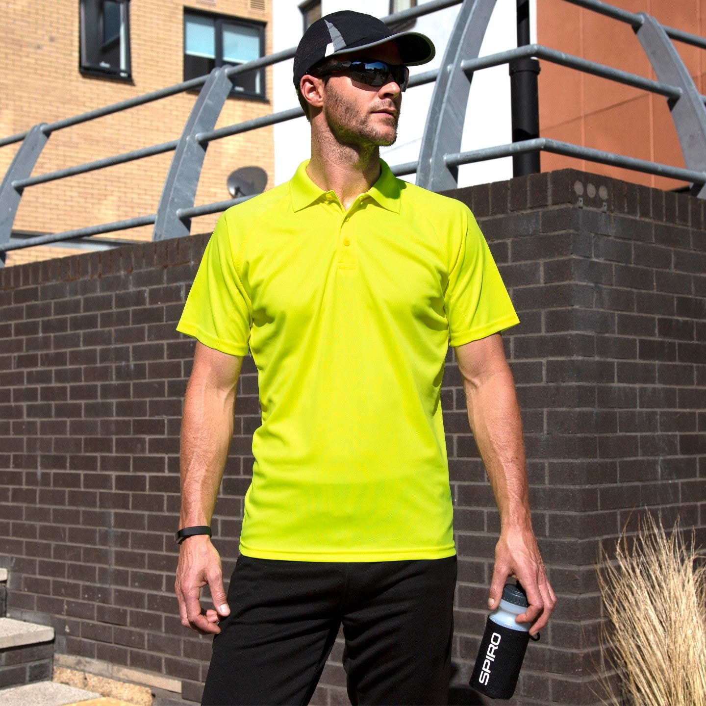 Flo Yellow - Back - Spiro Unisex Adults Impact Performance Aircool Polo Shirt