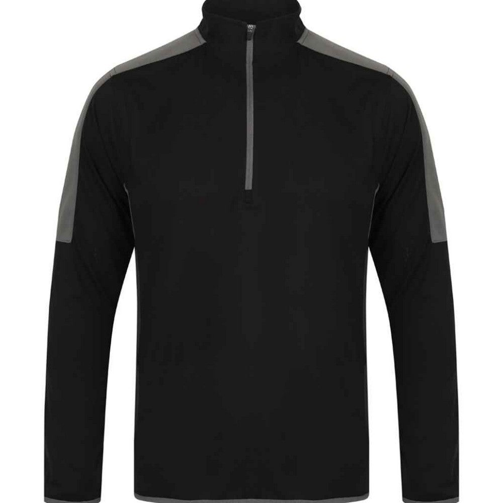Black-Gunmetal Grey - Front - Finden & Hales Mens Contrast Zip Neck Midlayer Top