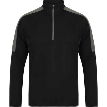 Black-Gunmetal Grey - Front - Finden & Hales Mens Contrast Zip Neck Midlayer Top