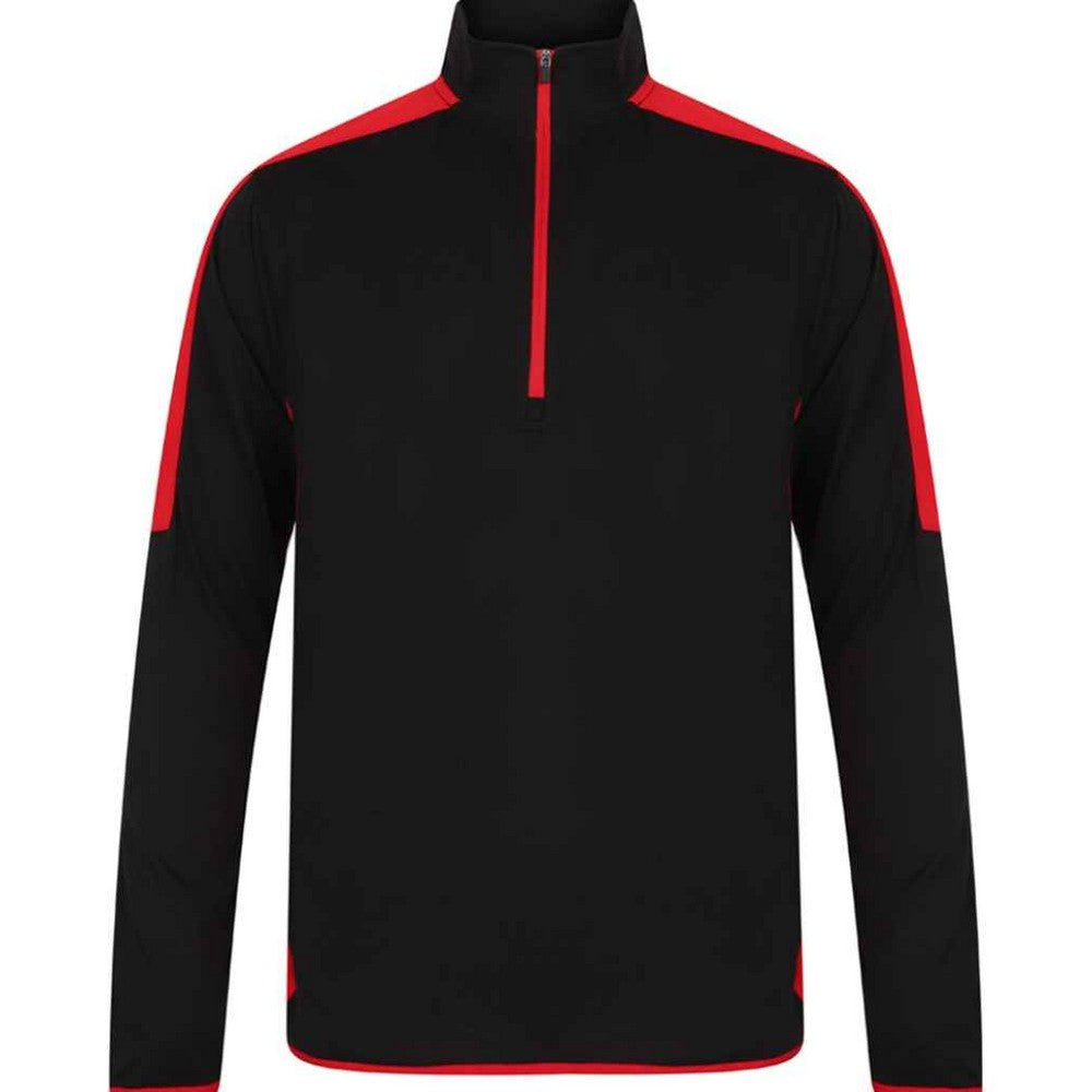 Black-Red - Front - Finden & Hales Mens Contrast Zip Neck Midlayer Top