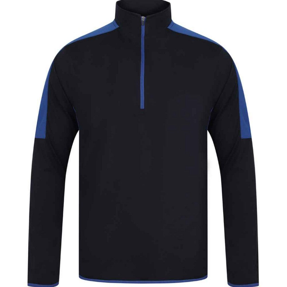 Navy-Royal Blue - Front - Finden & Hales Mens Contrast Zip Neck Midlayer Top