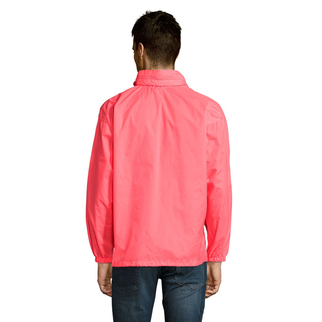 Neon Coral - Side - SOLS Unisex Surf Windbreaker Lightweight Jacket