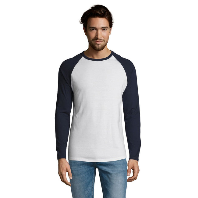 White-French Navy - Back - SOLS Mens Funky Contrast Long Sleeve T-Shirt