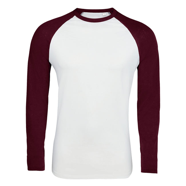 White-Burgundy - Front - SOLS Mens Funky Contrast Long Sleeve T-Shirt