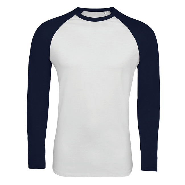 White-French Navy - Front - SOLS Mens Funky Contrast Long Sleeve T-Shirt