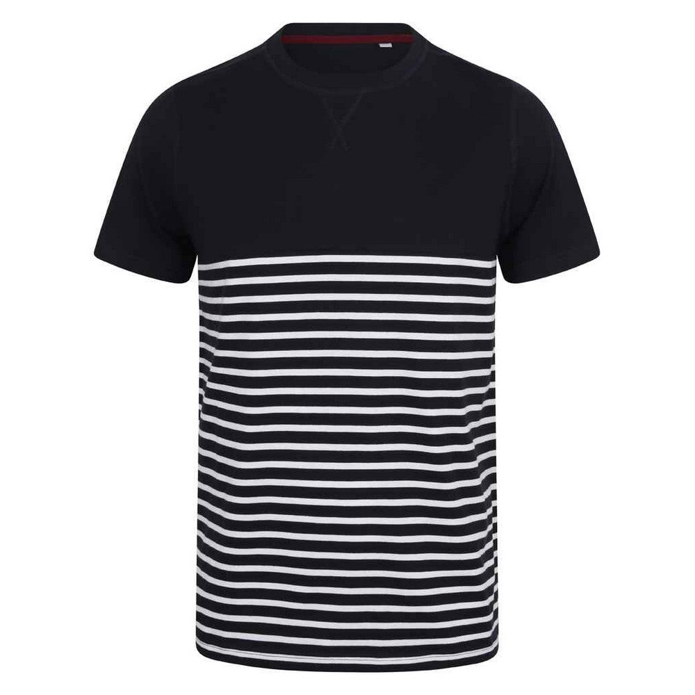 Navy-White - Front - Front Row Adults Unisex Breton Striped T-Shirt