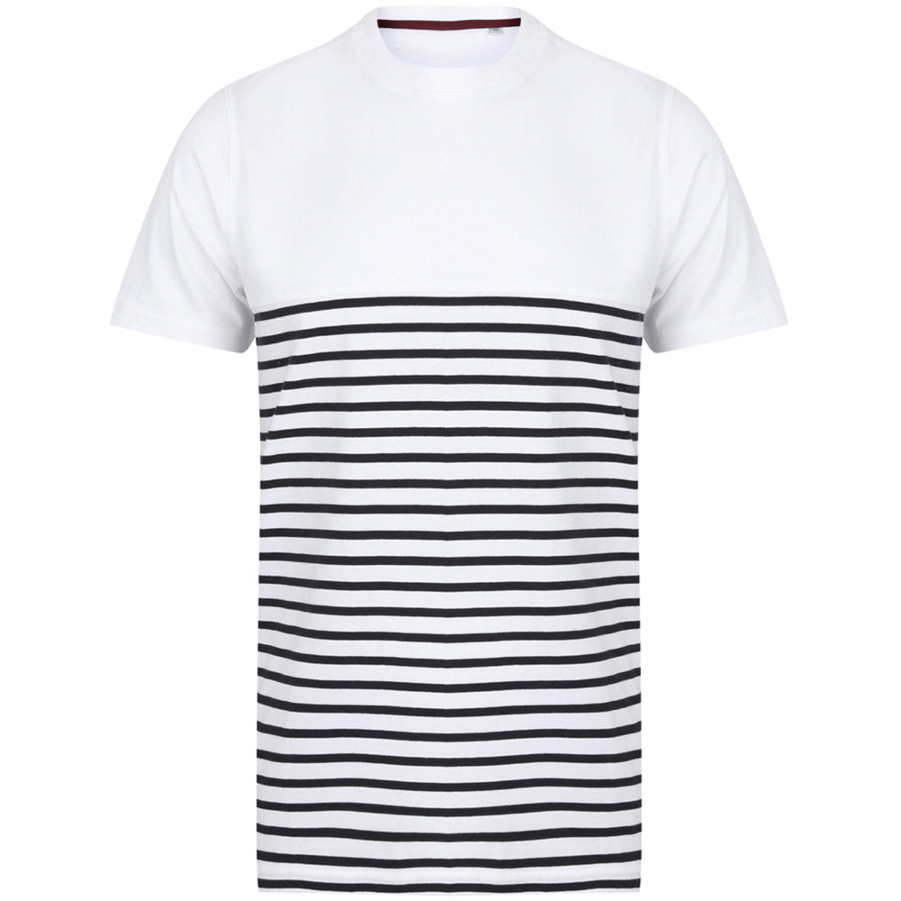 White-Navy - Front - Front Row Adults Unisex Breton Striped T-Shirt