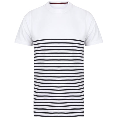 White-Navy - Front - Front Row Adults Unisex Breton Striped T-Shirt