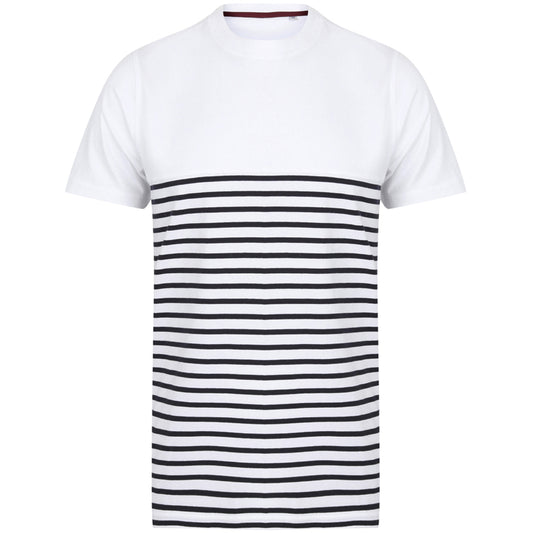 White-Navy - Front - Front Row Adults Unisex Breton Striped T-Shirt