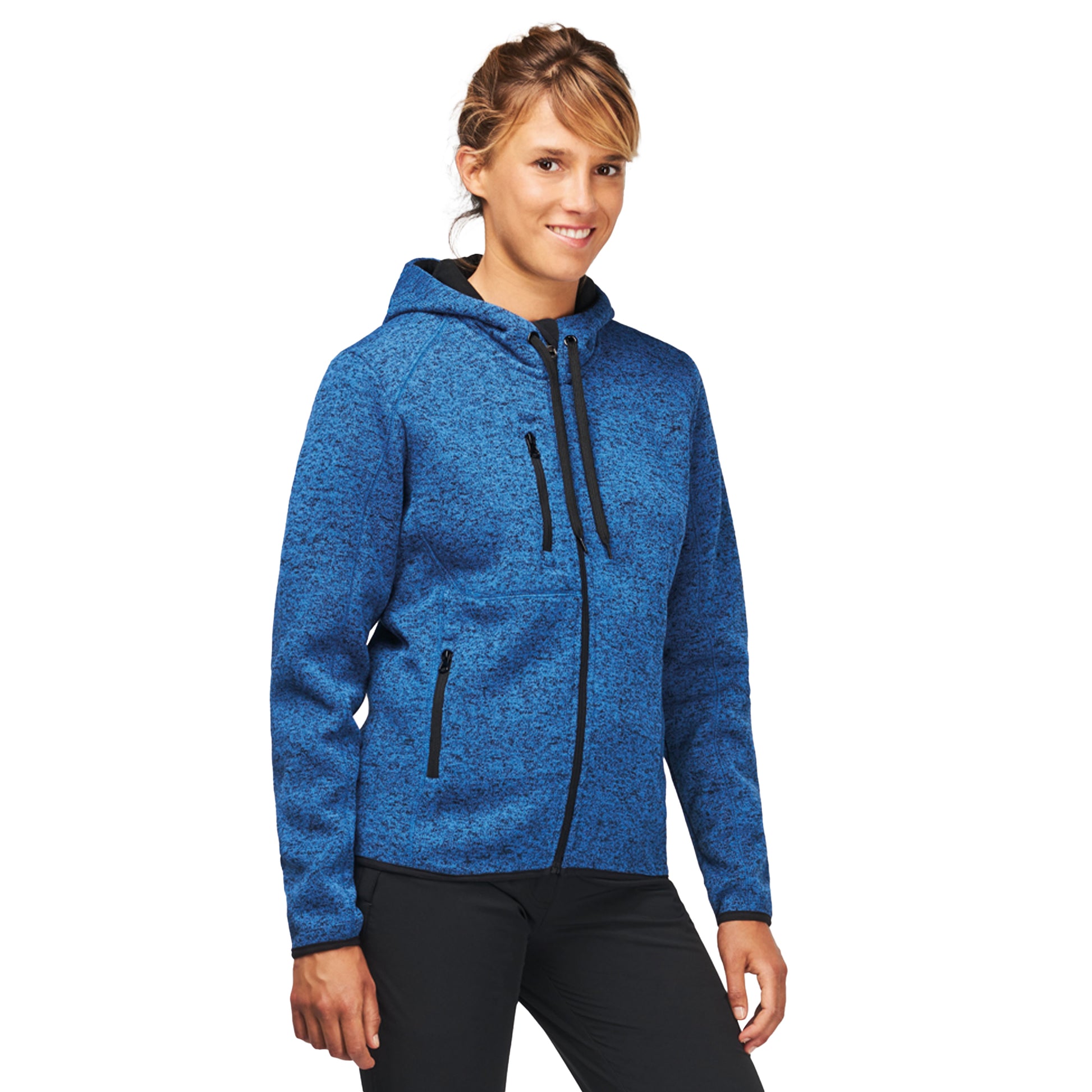 Light Royal Blue Melange - Side - Proact Womens-Ladies Heather Hooded Jacket