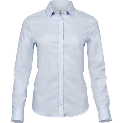 Light Blue - Front - Tee Jays Womens-Ladies Stretch Luxury Long Sleeve Poplin Shirt