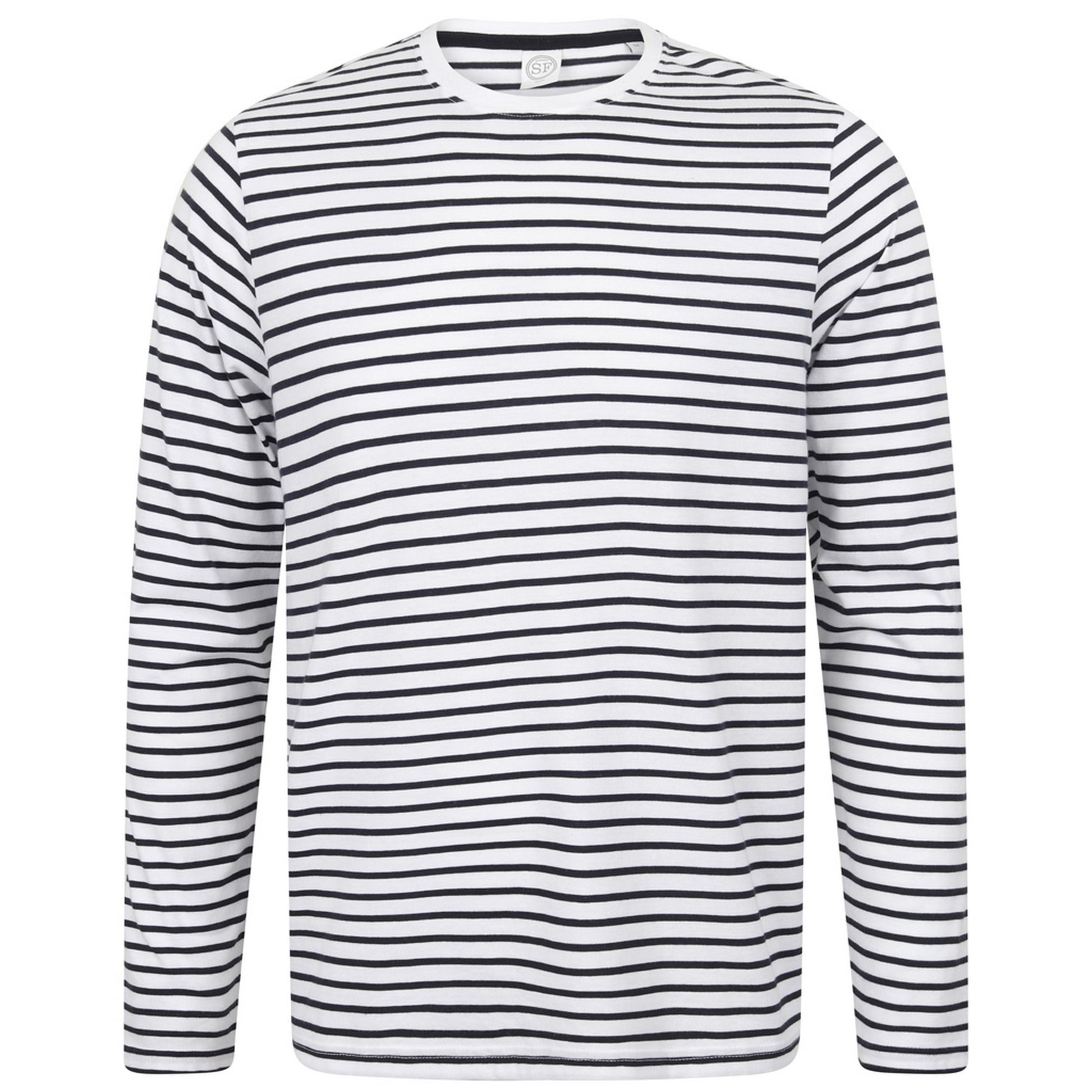 White-Oxford Navy - Front - Skinni Fit Unisex Long Sleeve Striped T-Shirt