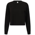 Black - Front - Skinni Fit Womens-Ladies Cropped Slounge Sweatshirt