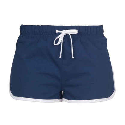 Navy-White - Front - Skinni Fit Womens-Ladies Retro Shorts