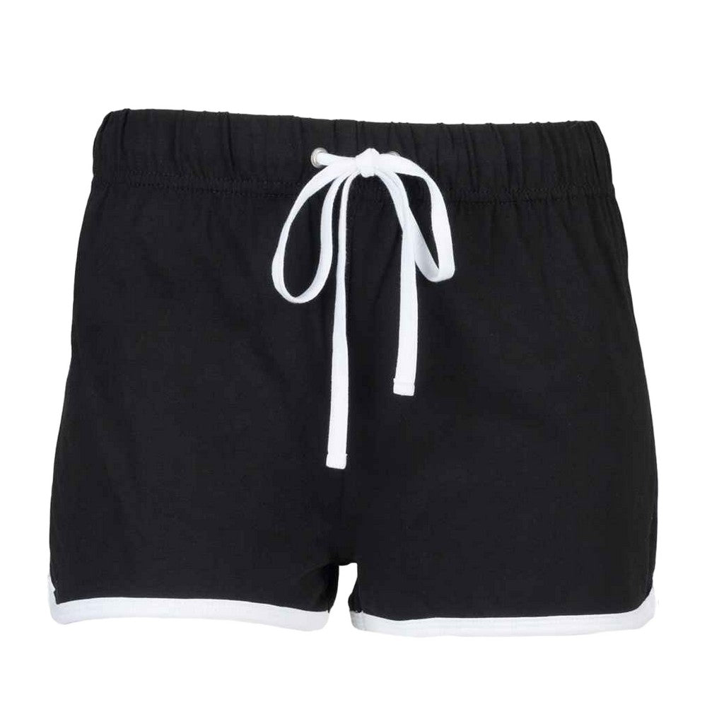 Black-White - Front - Skinni Fit Womens-Ladies Retro Shorts