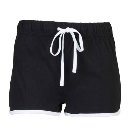 Black-White - Front - Skinni Fit Womens-Ladies Retro Shorts