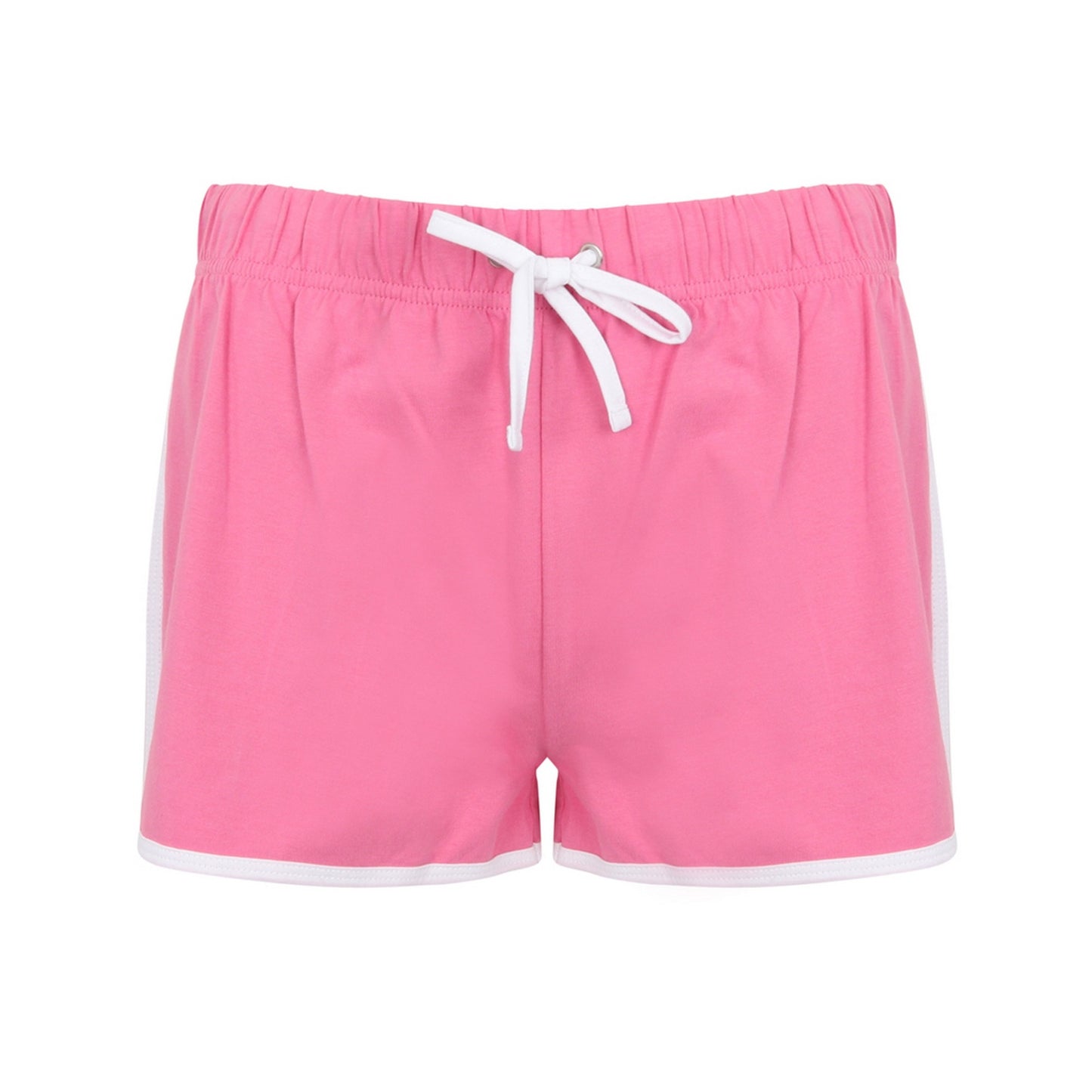 Bright Pink-White - Front - Skinni Fit Womens-Ladies Retro Shorts