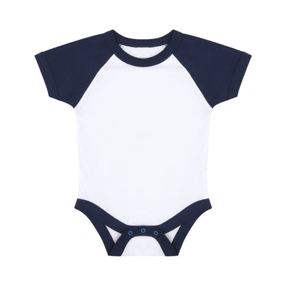 White-Navy - Front - Larkwood Baby Boys-Girls Essential Short Sleeve Baseball Bodysuit