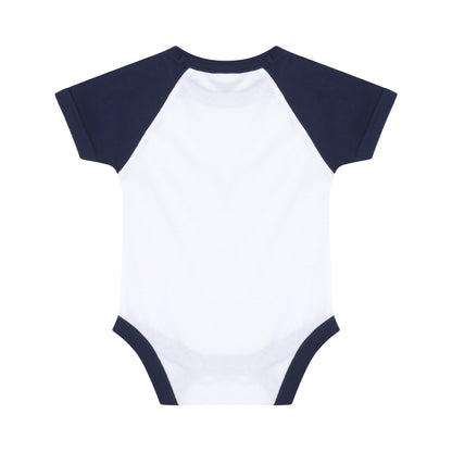 White-Navy - Back - Larkwood Baby Boys-Girls Essential Short Sleeve Baseball Bodysuit