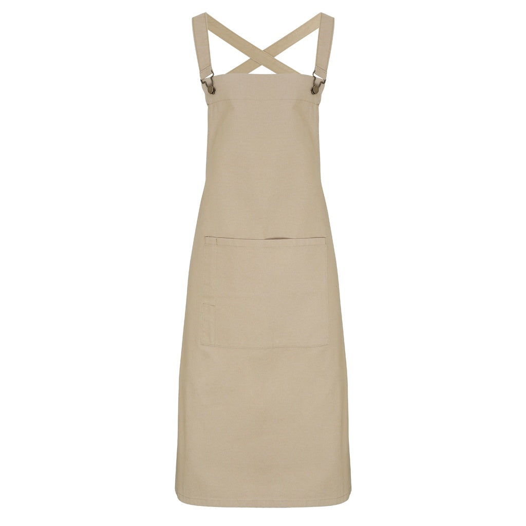 Khaki - Front - Premier Cross Back Barista Bib Apron