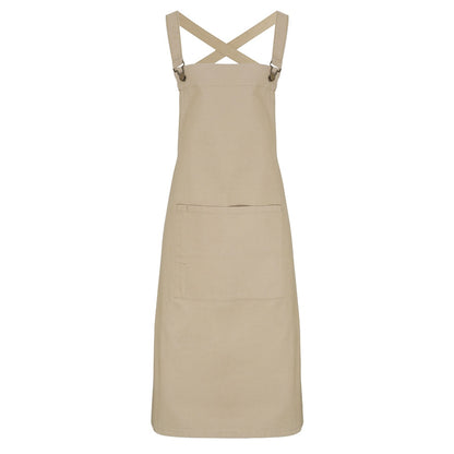 Khaki - Front - Premier Cross Back Barista Bib Apron