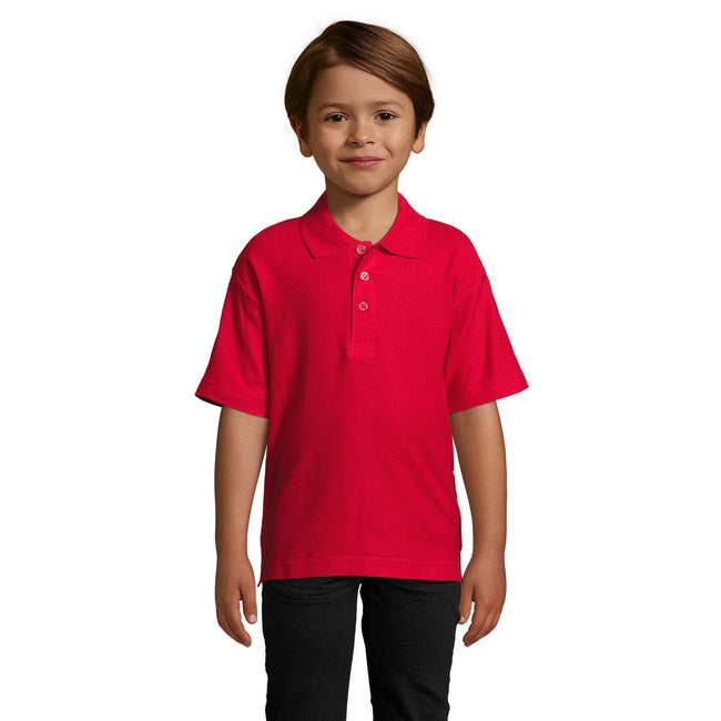 Red - Back - SOLS Kids Unisex Summer II Pique Polo Shirt