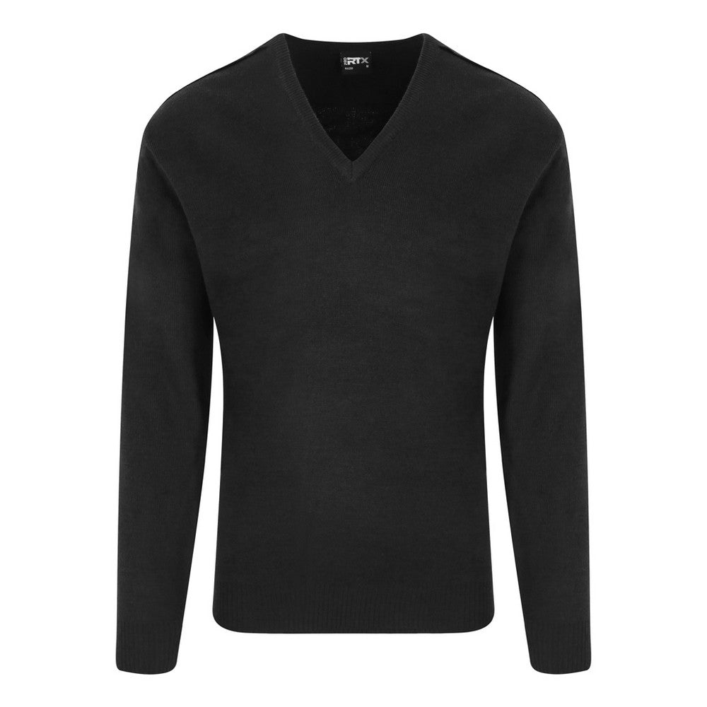 Black - Front - PRO RTX Mens Pro Acrylic V Neck Sweater