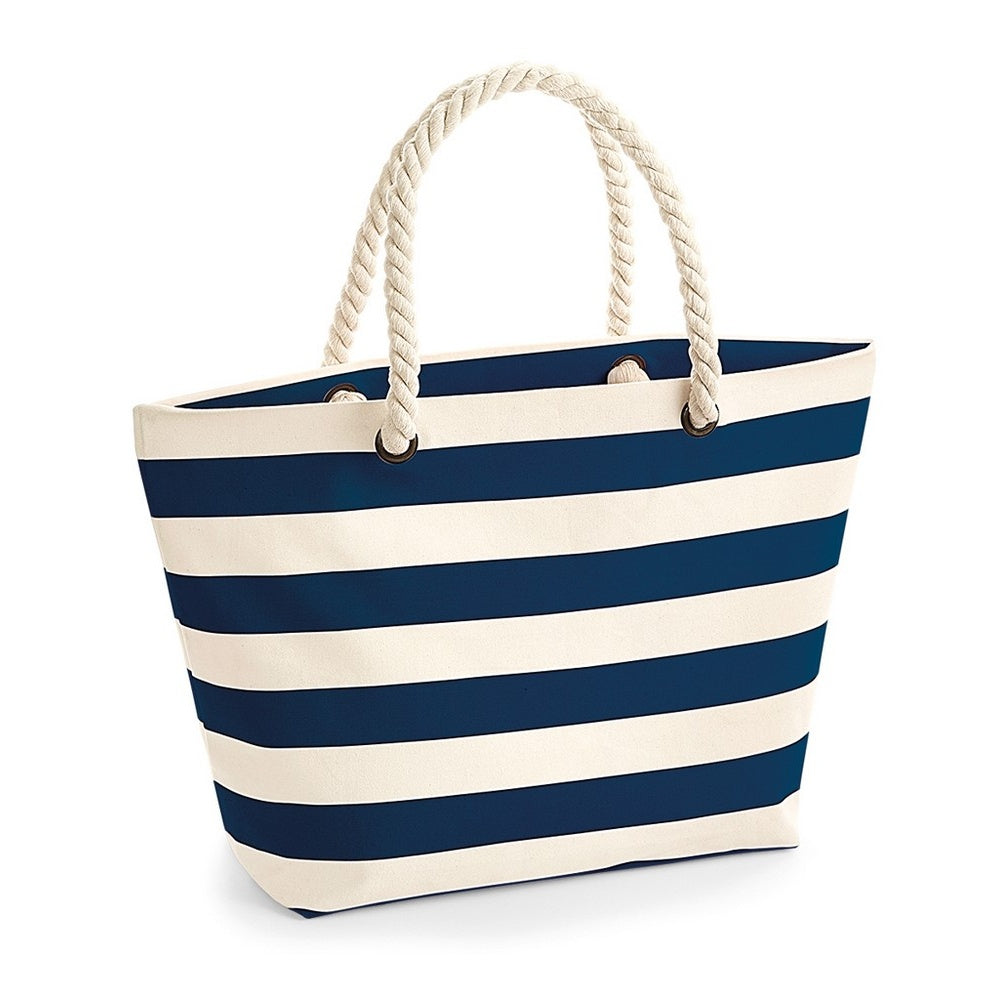 Natural-Navy - Front - Westford Mill Nautical Beach Bag