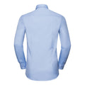 Light Blue-Mid Blue - Back - Russell Collection Mens Long Sleeve Contrast Herringbone Shirt