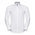 White-Silver - Front - Russell Collection Mens Long Sleeve Contrast Herringbone Shirt